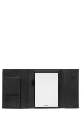 Black A5 folder in faux leather with pinstripe structure, Black