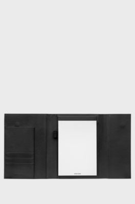 Black A5 folder in faux leather with pinstripe structure, Black