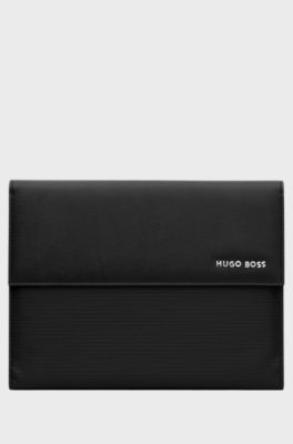 Black A5 folder in faux leather with pinstripe structure, Black