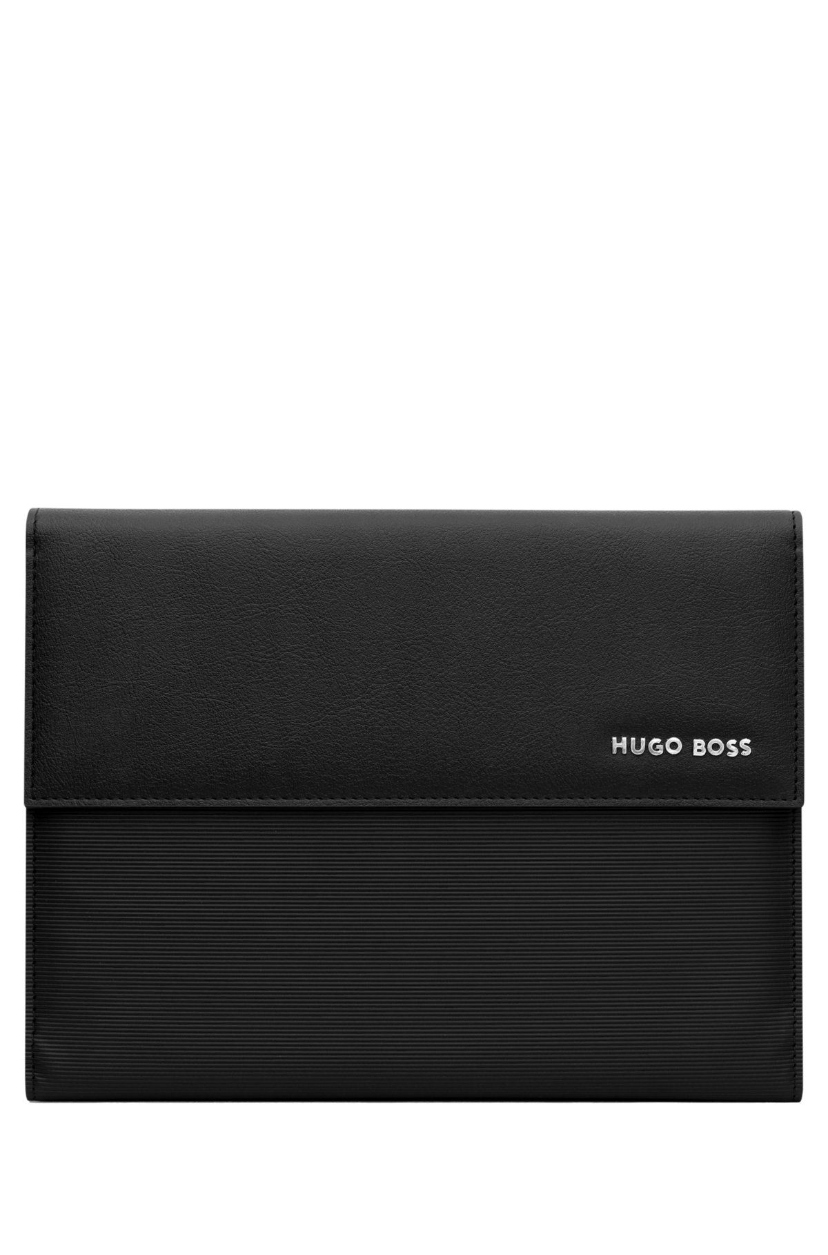Black A5 folder in faux leather with pinstripe structure, Black