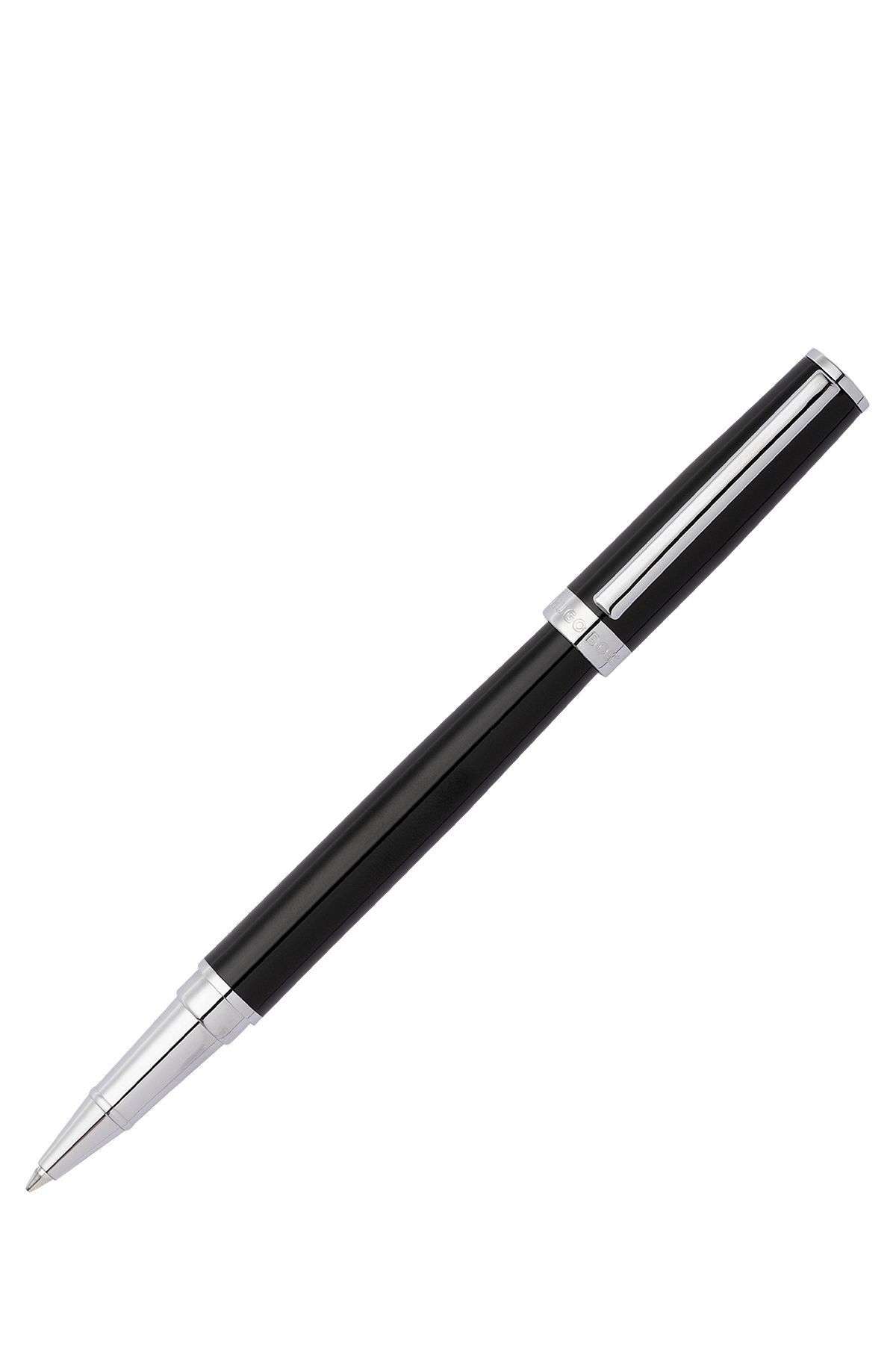 Glossy-black lacquer rollerball pen with logo ring, Black