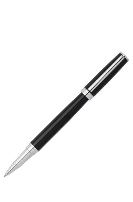 Glossy-black lacquer rollerball pen with logo ring