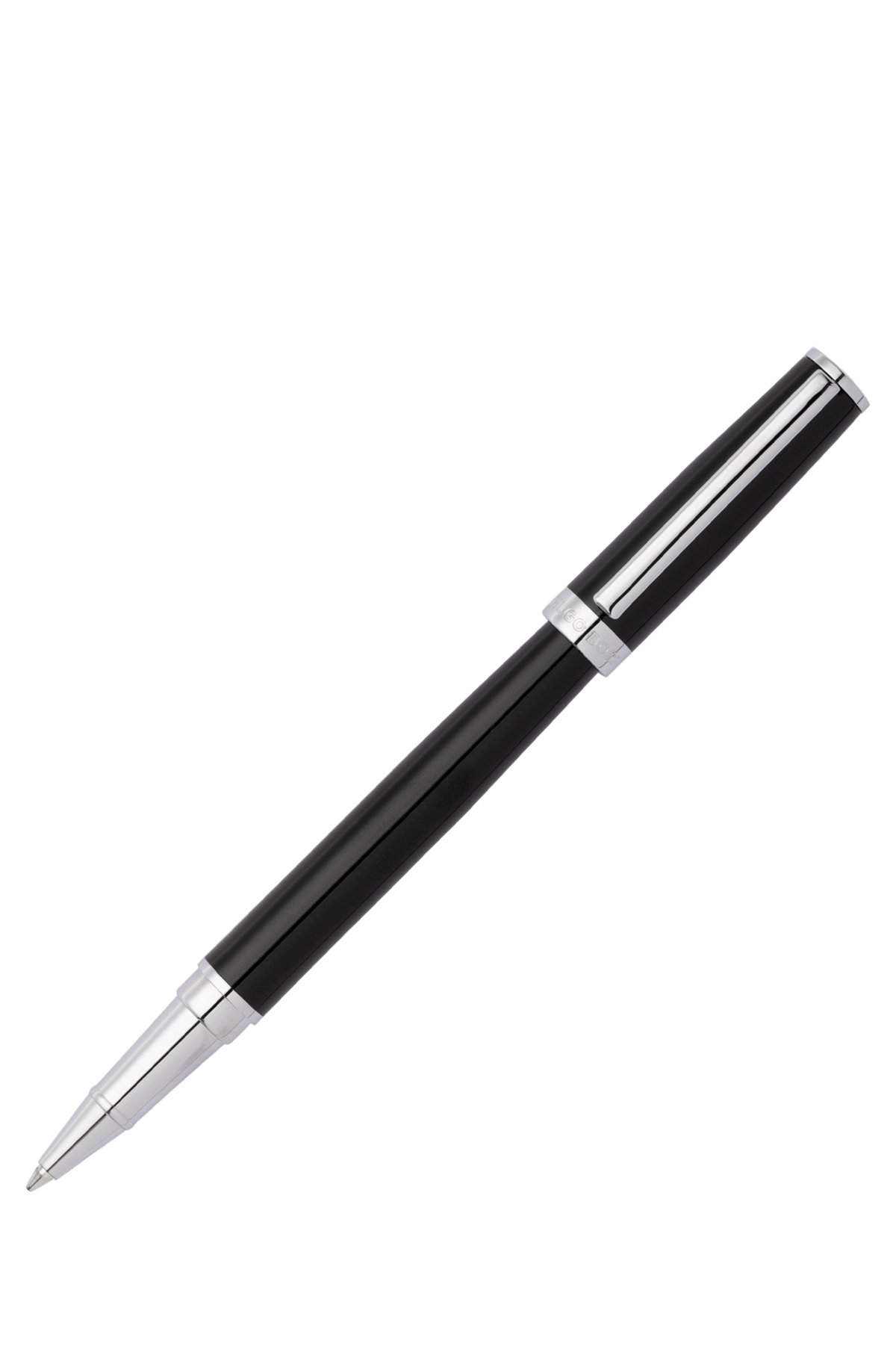 Glossy-black lacquer rollerball pen with logo ring, Black