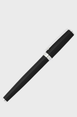 Glossy-black lacquer rollerball pen with logo ring, Black