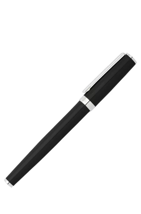 Glossy-black lacquer rollerball pen with logo ring