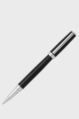 Glossy-black lacquer rollerball pen with logo ring, Black