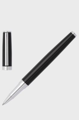 Glossy-black lacquer rollerball pen with logo ring, Black