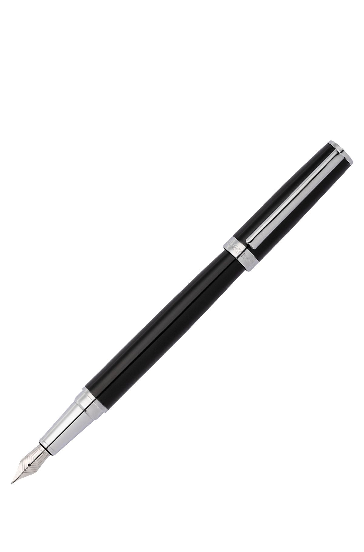 Glossy-black lacquer fountain pen with logo ring, Black