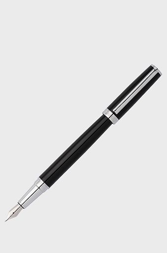 Glossy-black lacquer fountain pen with logo ring, Black