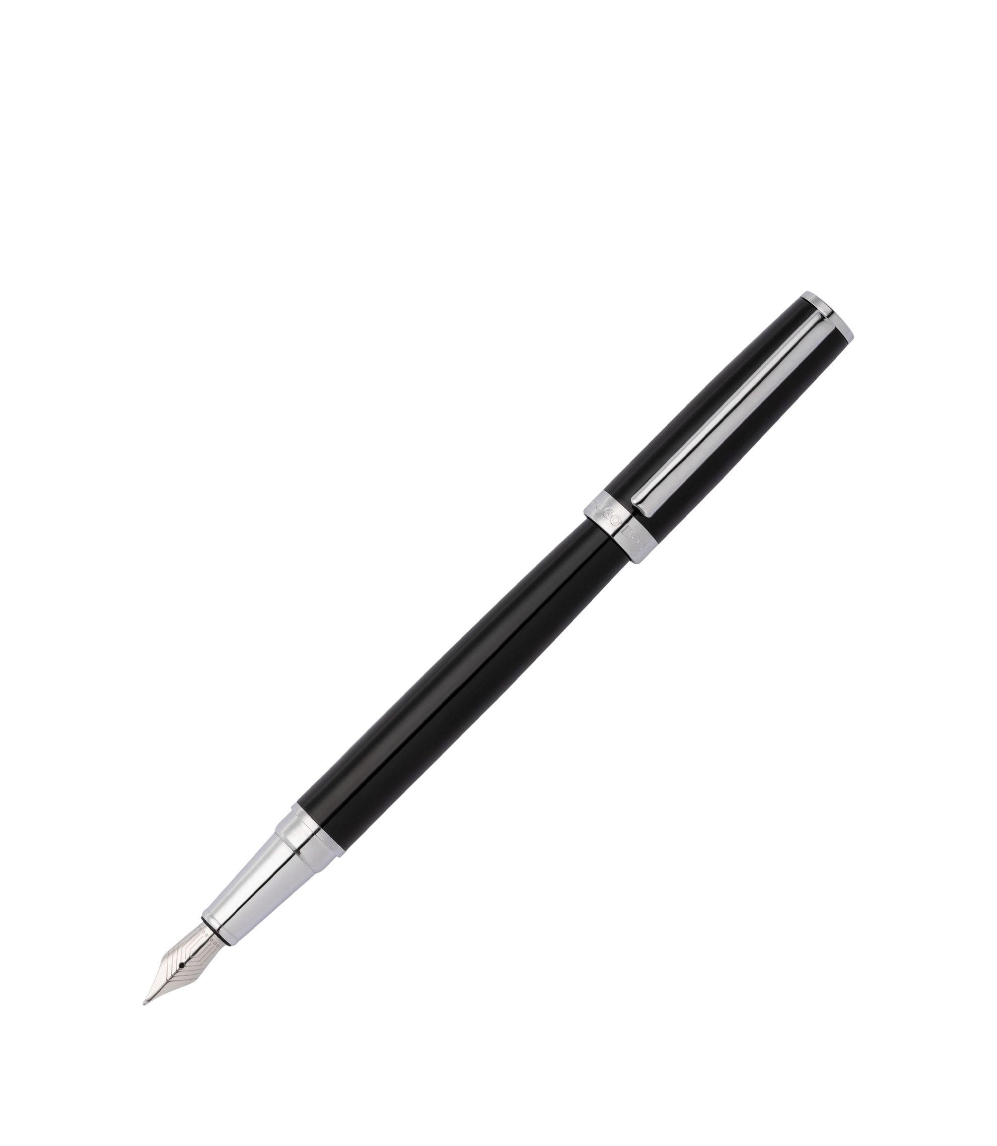 Füllfederhalter aus schwarz lackiertem Messing mit Logo-Ring