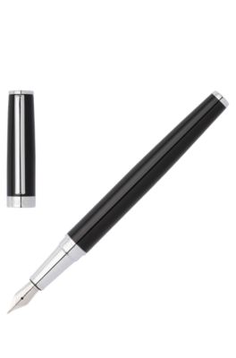 Glossy-black lacquer fountain pen with logo ring, Black