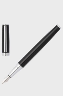 Glossy-black lacquer fountain pen with logo ring, Black