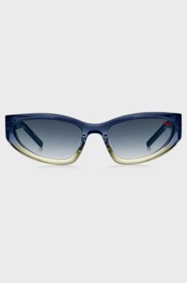 Lunettes de soleil bicolores en ac&eacute;tate bleu et jaune, Bleu