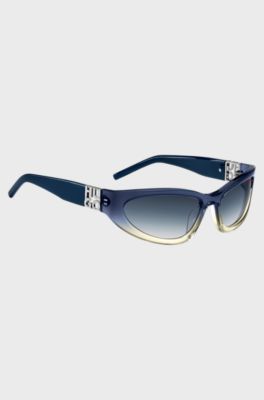 Lunettes de soleil bicolores en ac&eacute;tate bleu et jaune, Bleu