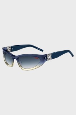 Lunettes de soleil bicolores en ac&eacute;tate bleu et jaune, Bleu