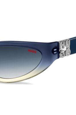 Two-tone sunglasses in blue and yellow acetate, Blue