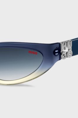 Lunettes de soleil bicolores en ac&eacute;tate bleu et jaune, Bleu