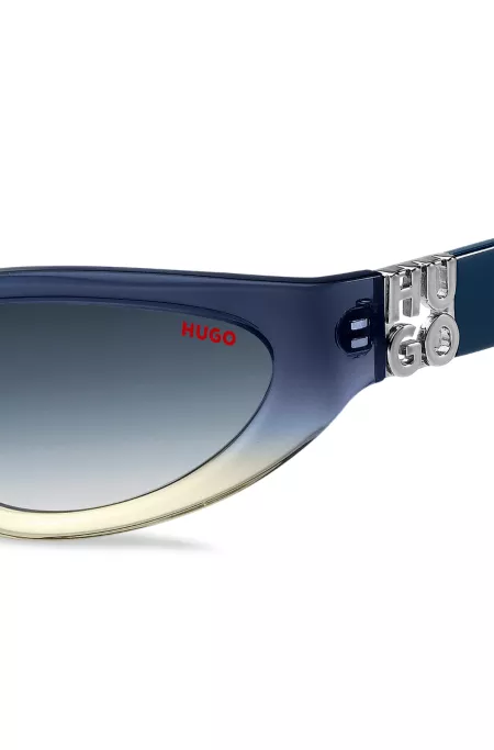 Two-tone sunglasses in blue and yellow acetate