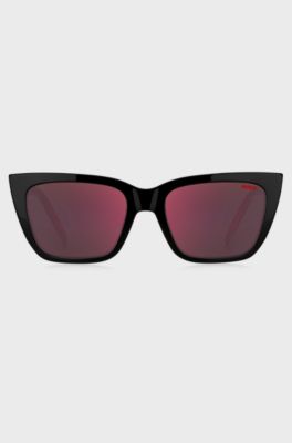 Two-tone sunglasses in red and black acetate and carbon, Black