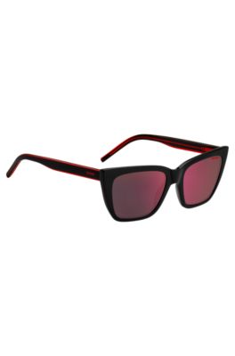 Two-tone sunglasses in red and black acetate and carbon, Black
