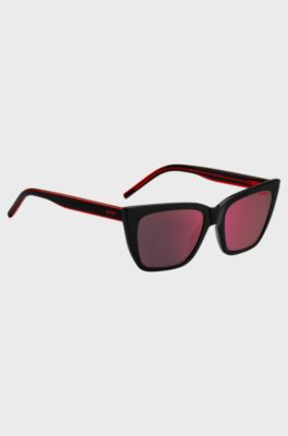Two-tone sunglasses in red and black acetate and carbon, Black