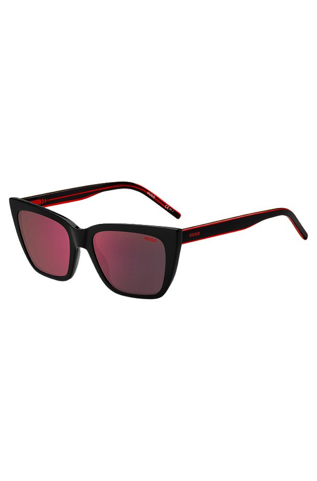 Tweekleurige zonnebril van rood-zwart acetaat en carbon, Zwart