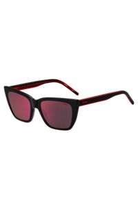 Two-tone sunglasses in red and black acetate and carbon, Black