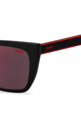 Two-tone sunglasses in red and black acetate and carbon, Black