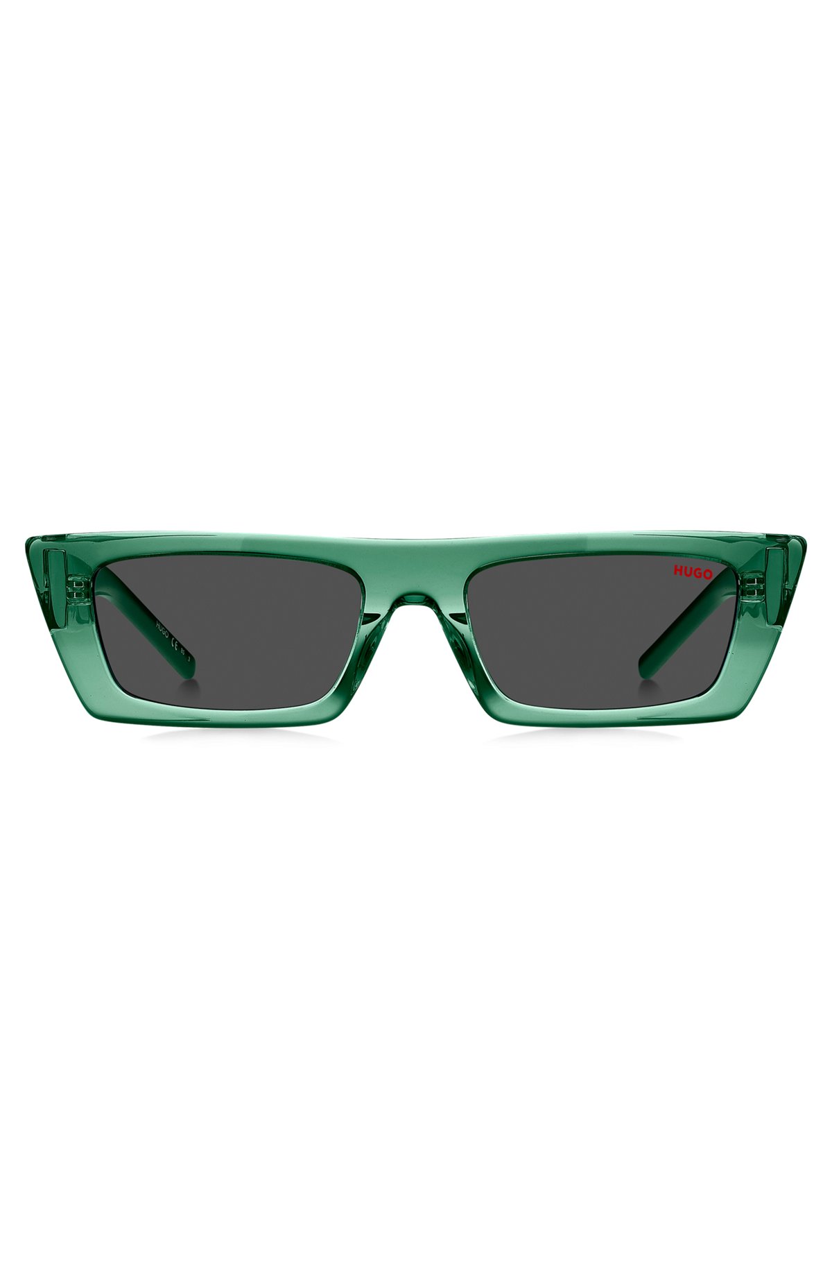 Green-acetate sunglasses with stacked logos, Green