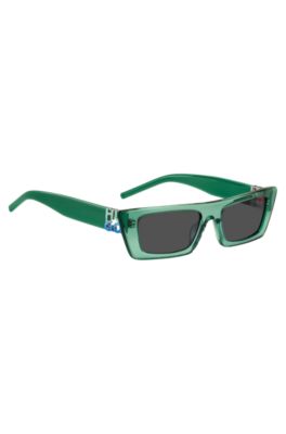 Green-acetate sunglasses with stacked logos, Green