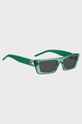 Green-acetate sunglasses with stacked logos, Green
