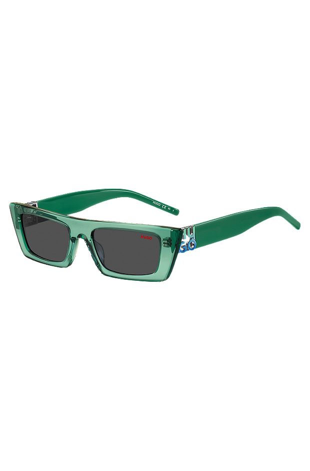 Green-acetate sunglasses with stacked logos, Green