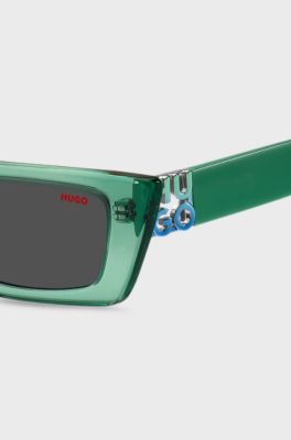 Green-acetate sunglasses with stacked logos, Green