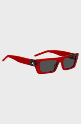 Lunettes de soleil en ac&eacute;tate rouge avec monogramme&nbsp;3D, Rouge