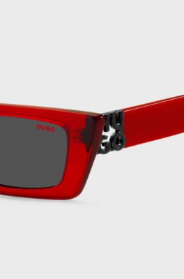 Lunettes de soleil en ac&eacute;tate rouge avec monogramme&nbsp;3D, Rouge