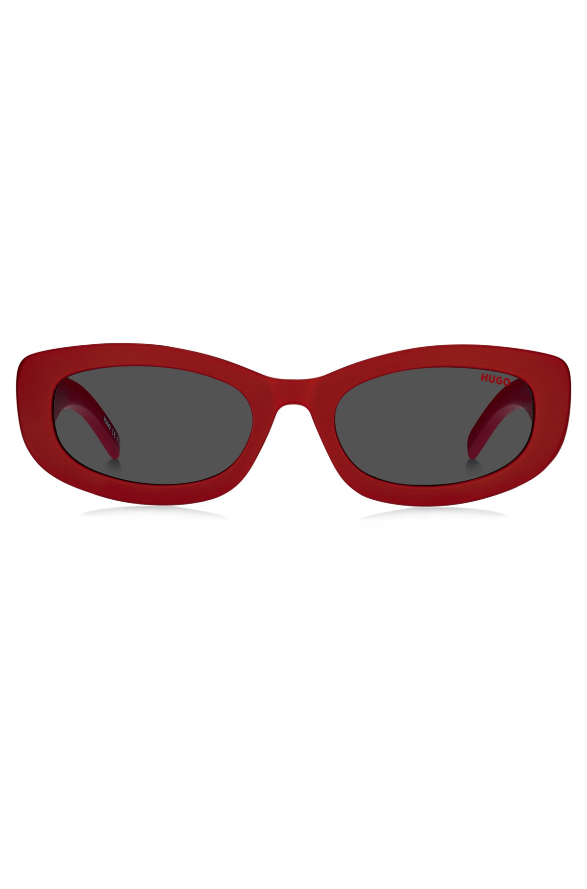 Red sunglasses with branded temples, Red
