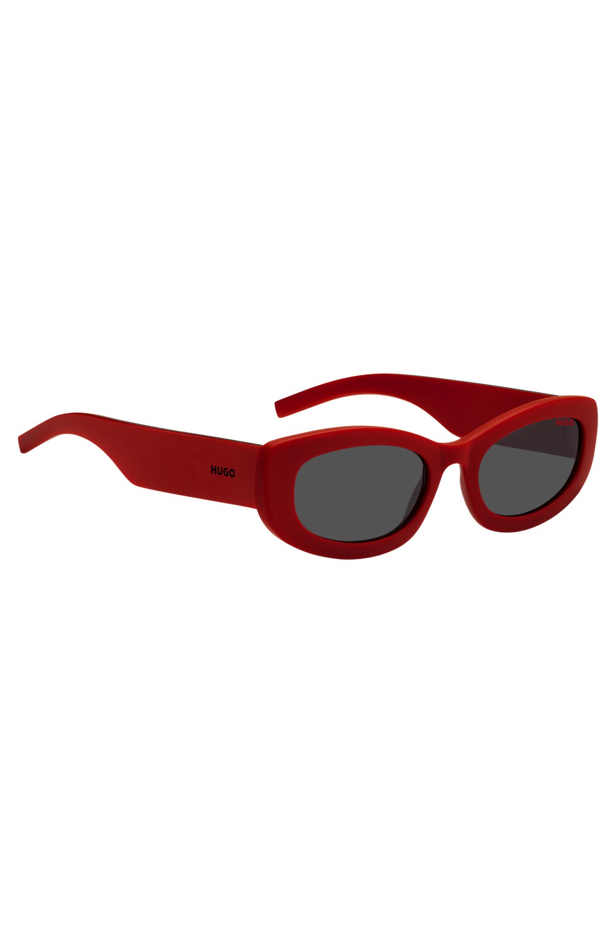 Red sunglasses with branded temples, Red