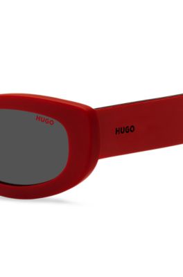 Red sunglasses with branded temples, Red