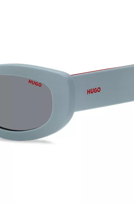 Blue sunglasses with branded temples