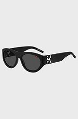 Black-acetate sunglasses with 3D monogram, Black