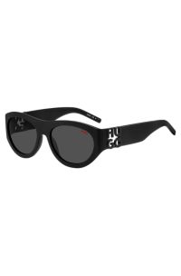 Lunettes de soleil en ac&eacute;tate noir avec monogramme&nbsp;3D, Noir