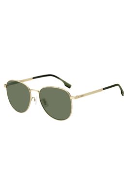 Gold-tone sunglasses with titanium temples, Gold