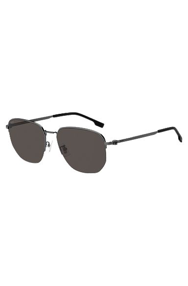 Round-hinge sunglasses with lasered branding, Dark Grey