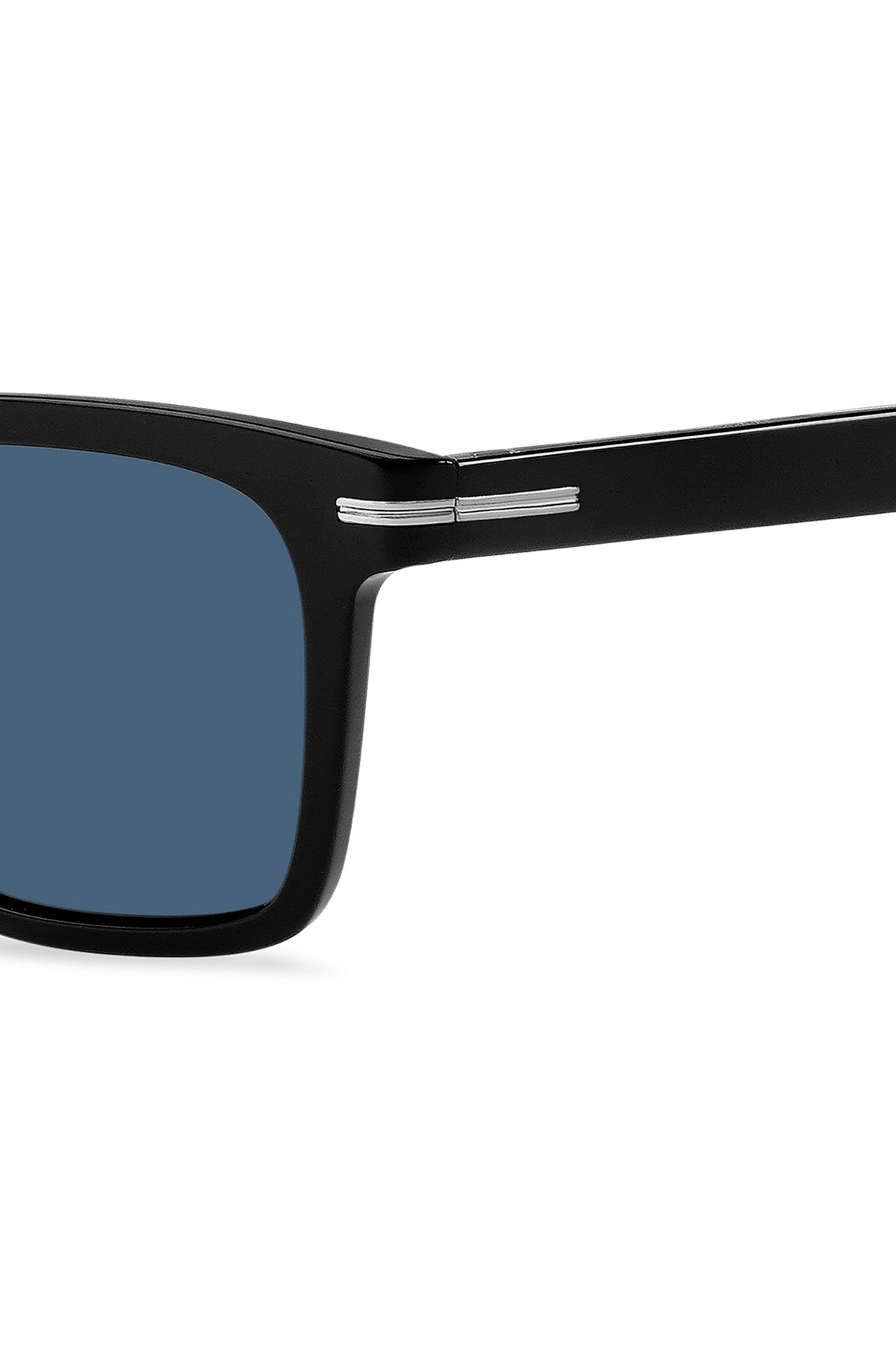 Sonnenbrille aus schwarzem Acetat mit charakteristischen silberfarbenen Details, Schwarz