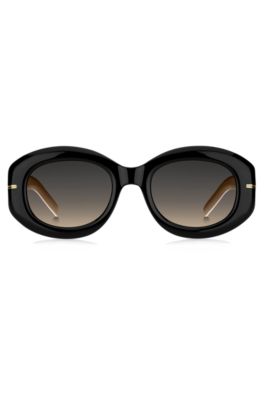 Black-acetate sunglasses with chain strap, Black