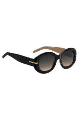 Black-acetate sunglasses with chain strap, Black