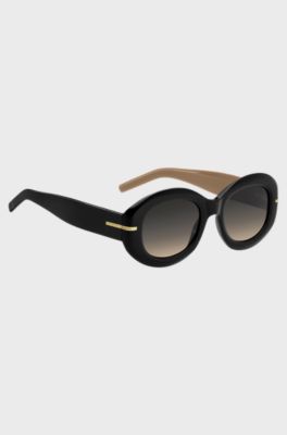 Black-acetate sunglasses with chain strap, Black