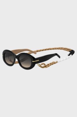 Black-acetate sunglasses with chain strap, Black