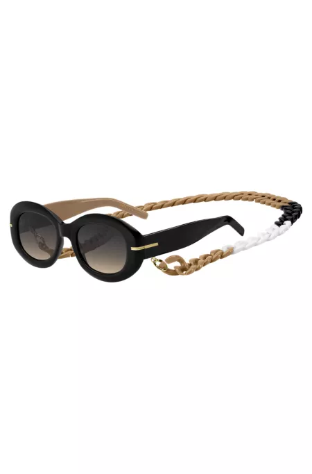 Black-acetate sunglasses with chain strap