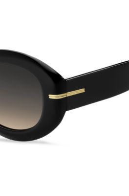 Black-acetate sunglasses with chain strap, Black